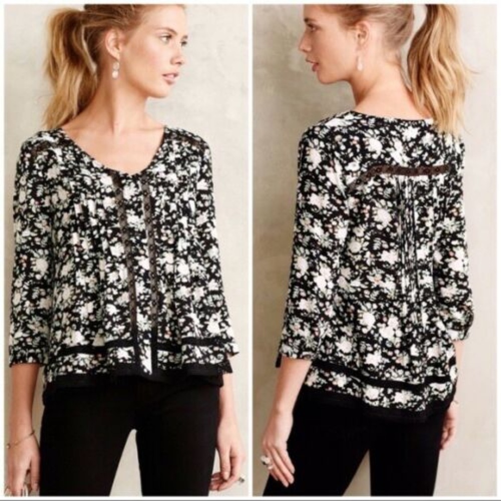 Anthropologie Maeve Floral Print Peasant Blouse